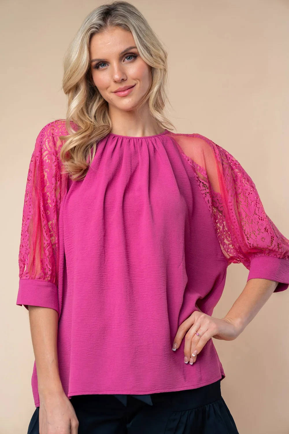 Round Neck Lace Half Sleeve Blouse, image 3