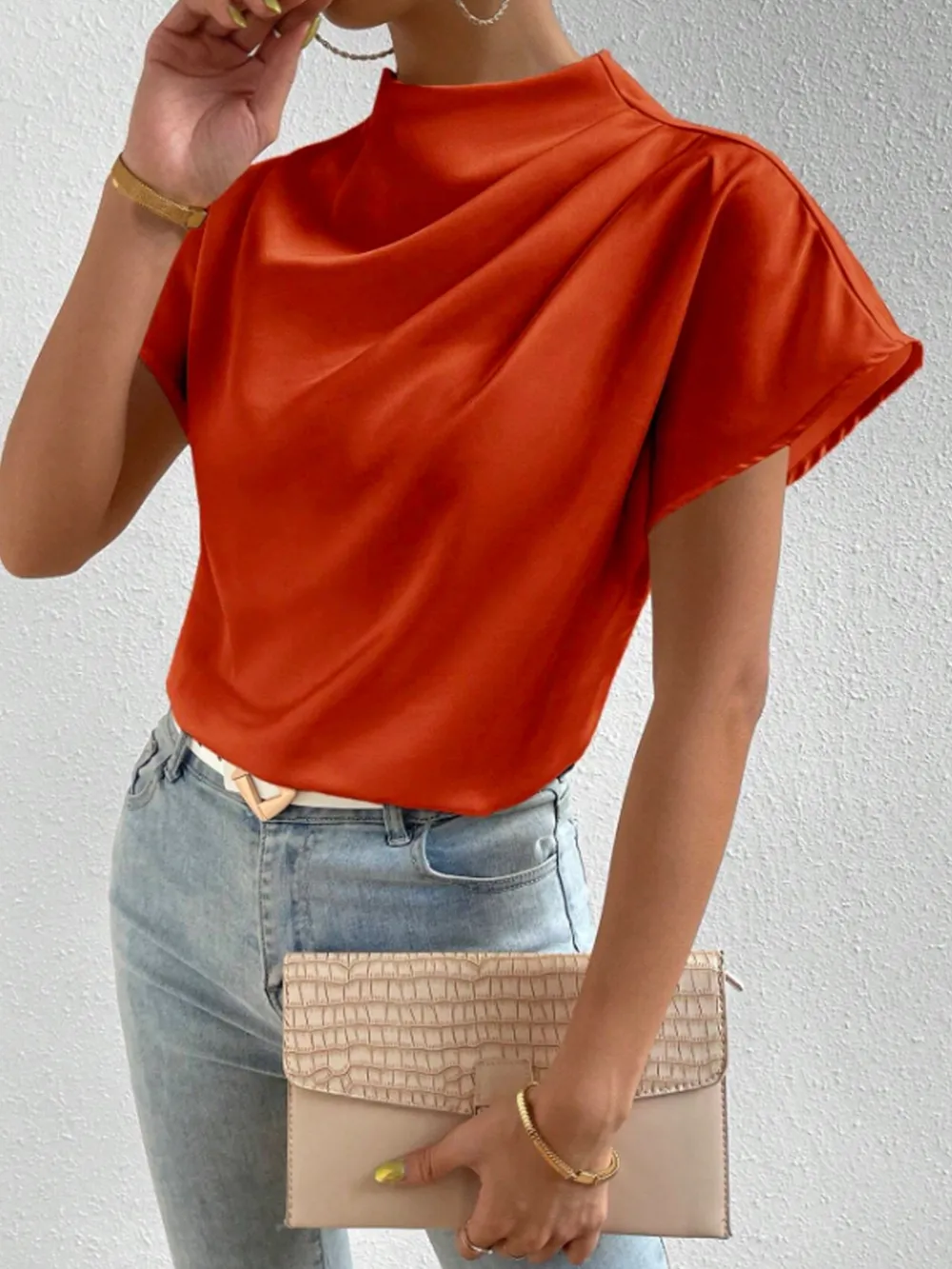 Mock Neck Short Sleeve Blouse, image 7