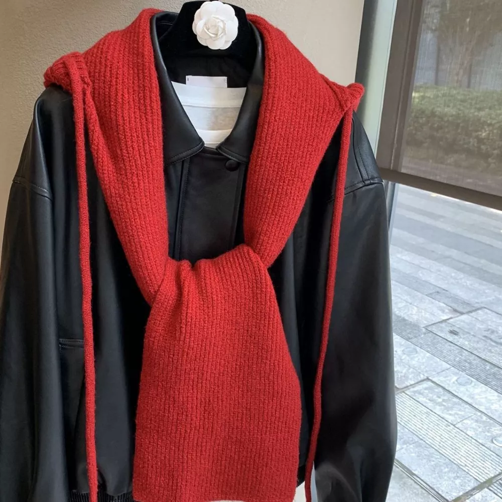 Cozy Knit Tie Scarf with Hooded Design, image 10