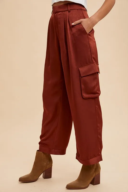 Wide Leg Cargo Satin Pants, image 3