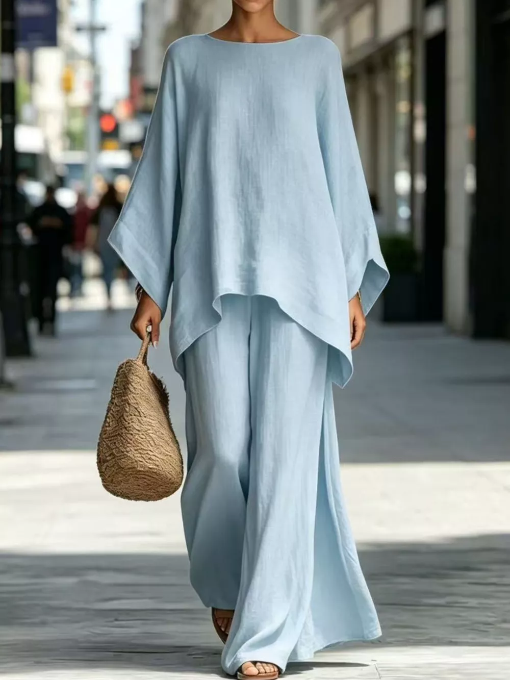 Full Size Batwing Sleeve Top and Wide-Leg Pants Set Plus Size, image 16