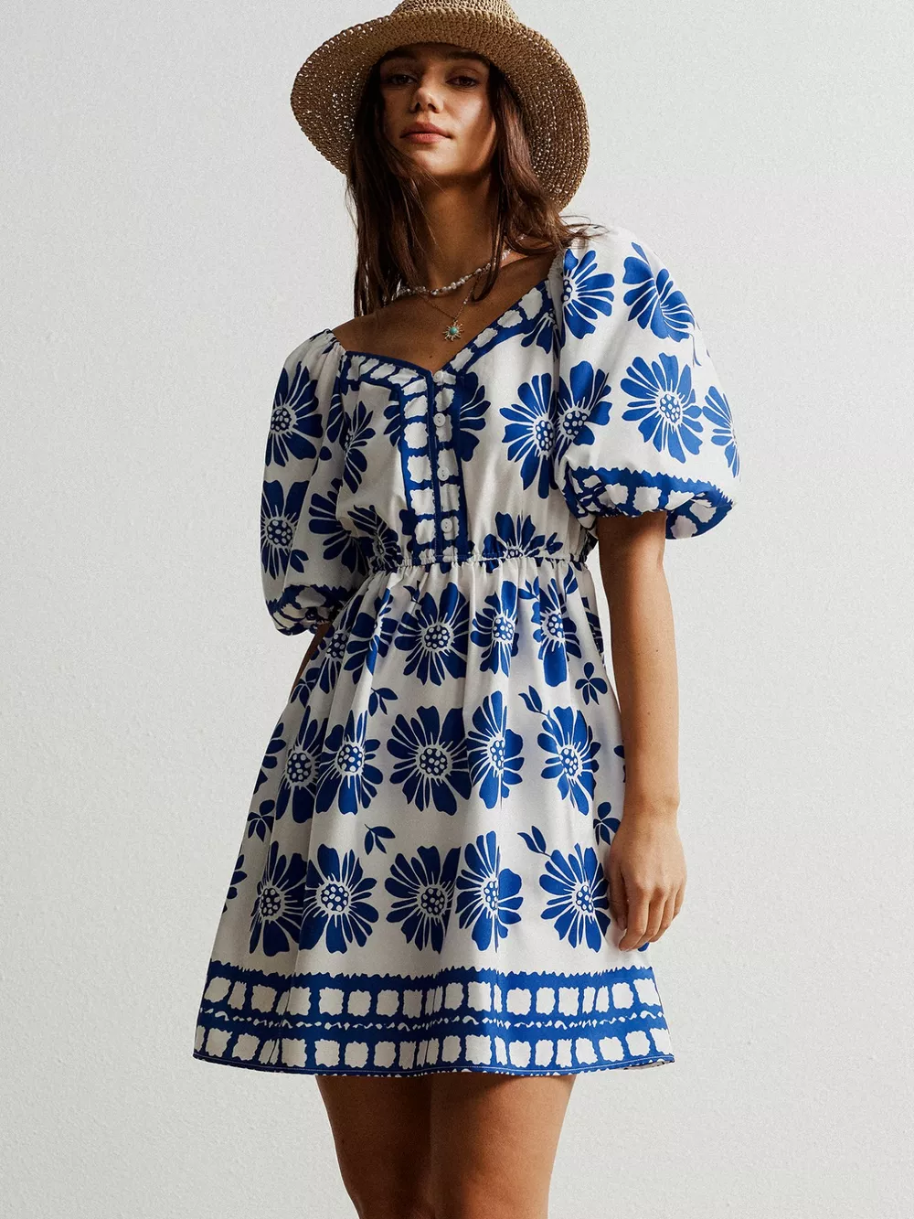 Floral Print Puff Sleeve Mini Dress, image 2