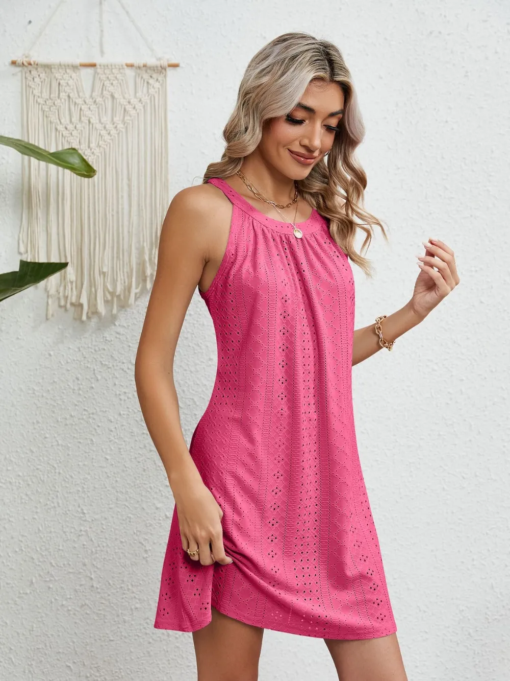 Eyelet Grecian Neck Mini Dress, image 17