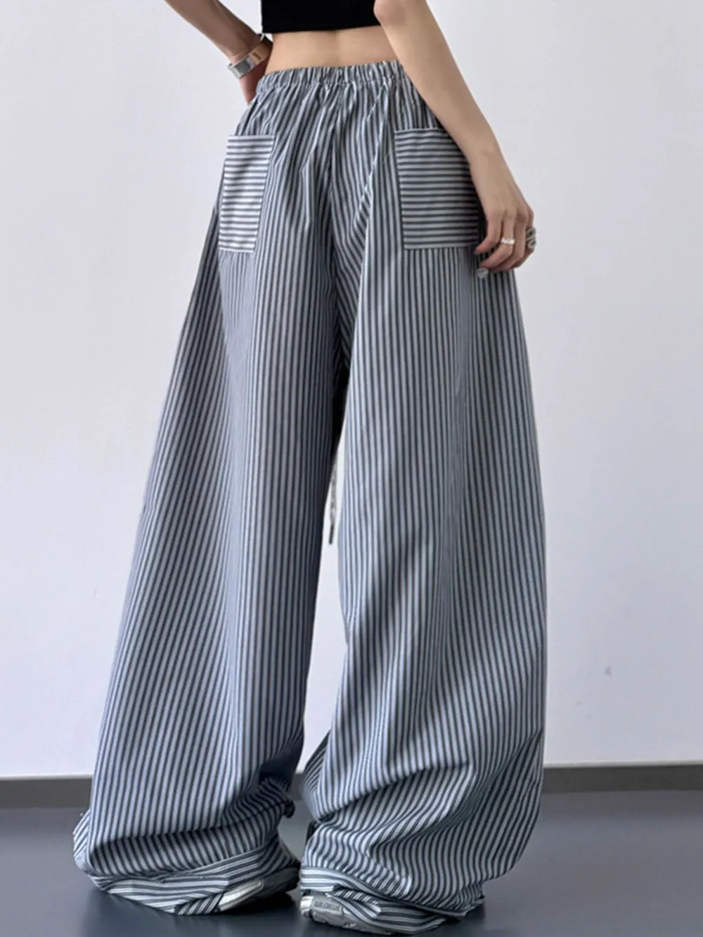 Striped Wide Leg Drawstring Pants, image 3