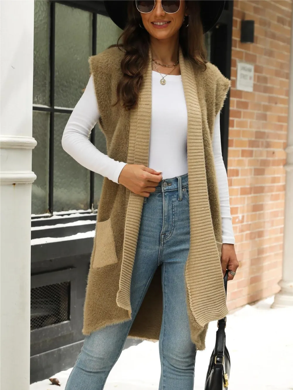 Pocketed Open Front Cap Sleeve Cardigan, image 2