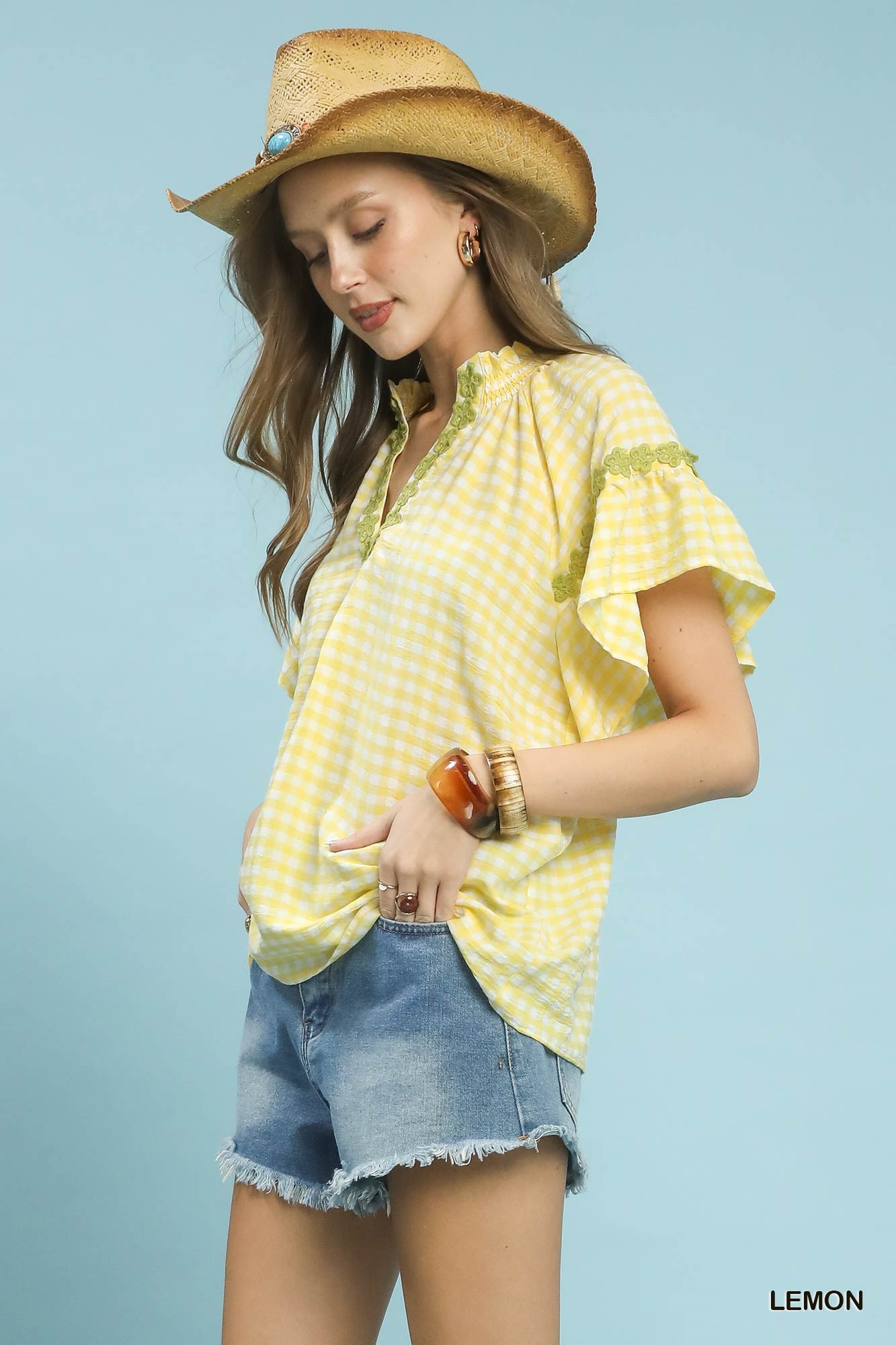 Gingham Lace Trim Top, image 5