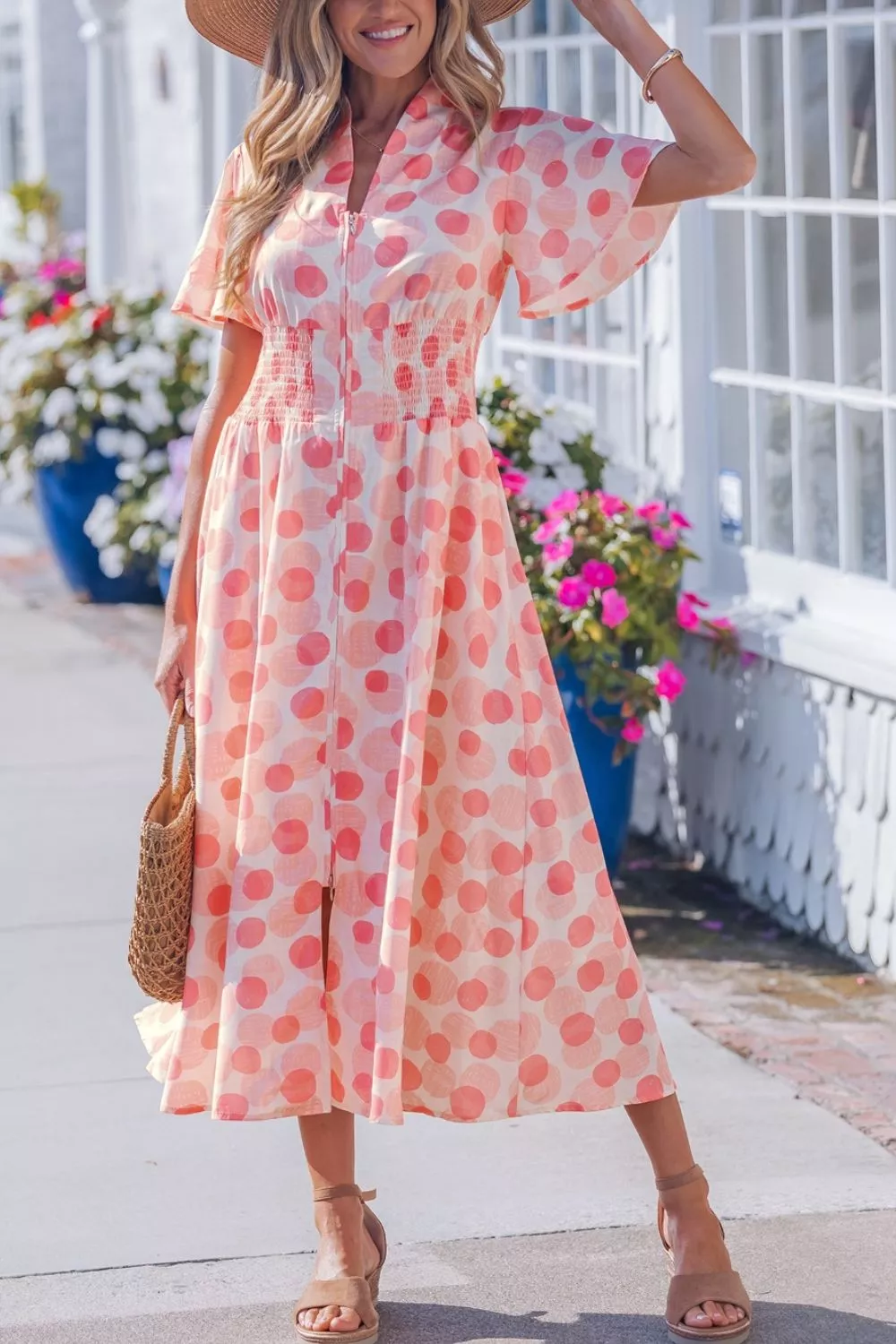 Polka Dot Puff Sleeve Midi Dress, image 4