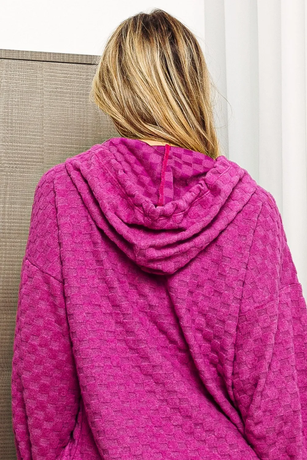 Brushed Checker Drawstring Long Sleeve Hoodie, image 8