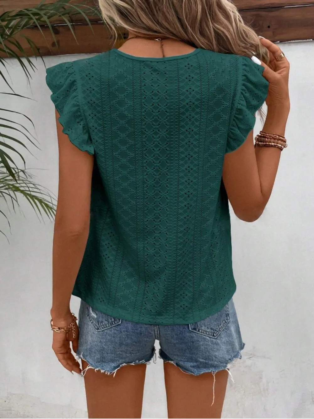 Eyelet Round Neck Cap Sleeve Top, image 10