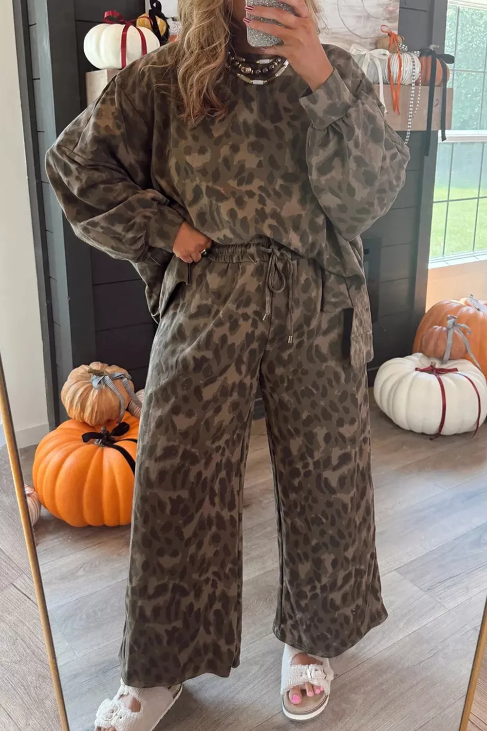 Leopard Print Long Sleeve Top and Pants Set, image 5