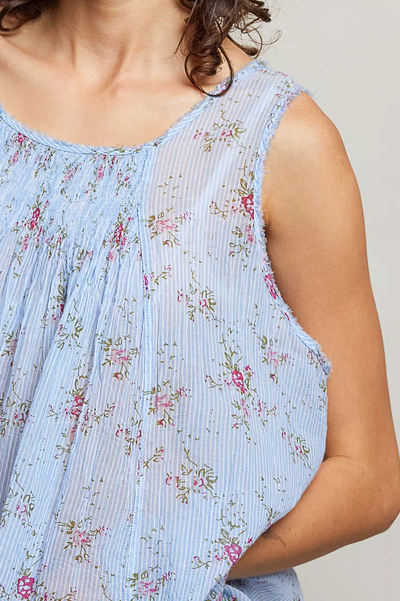 POL Round Neck Sleeveless Floral Pleated Cotton Top, image 6