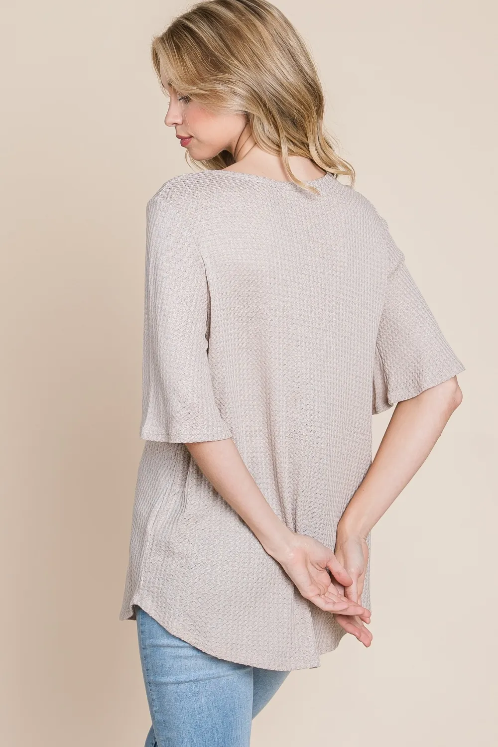 Round Neck Waffle Knit T-Shirt, image 3