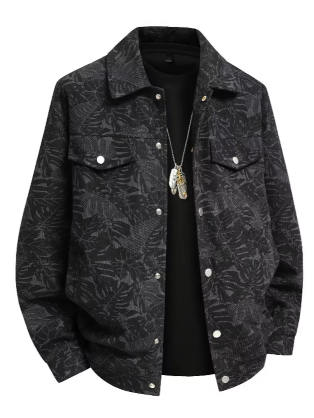 Men's Plus Size Printed Snap Down Casual Jacket