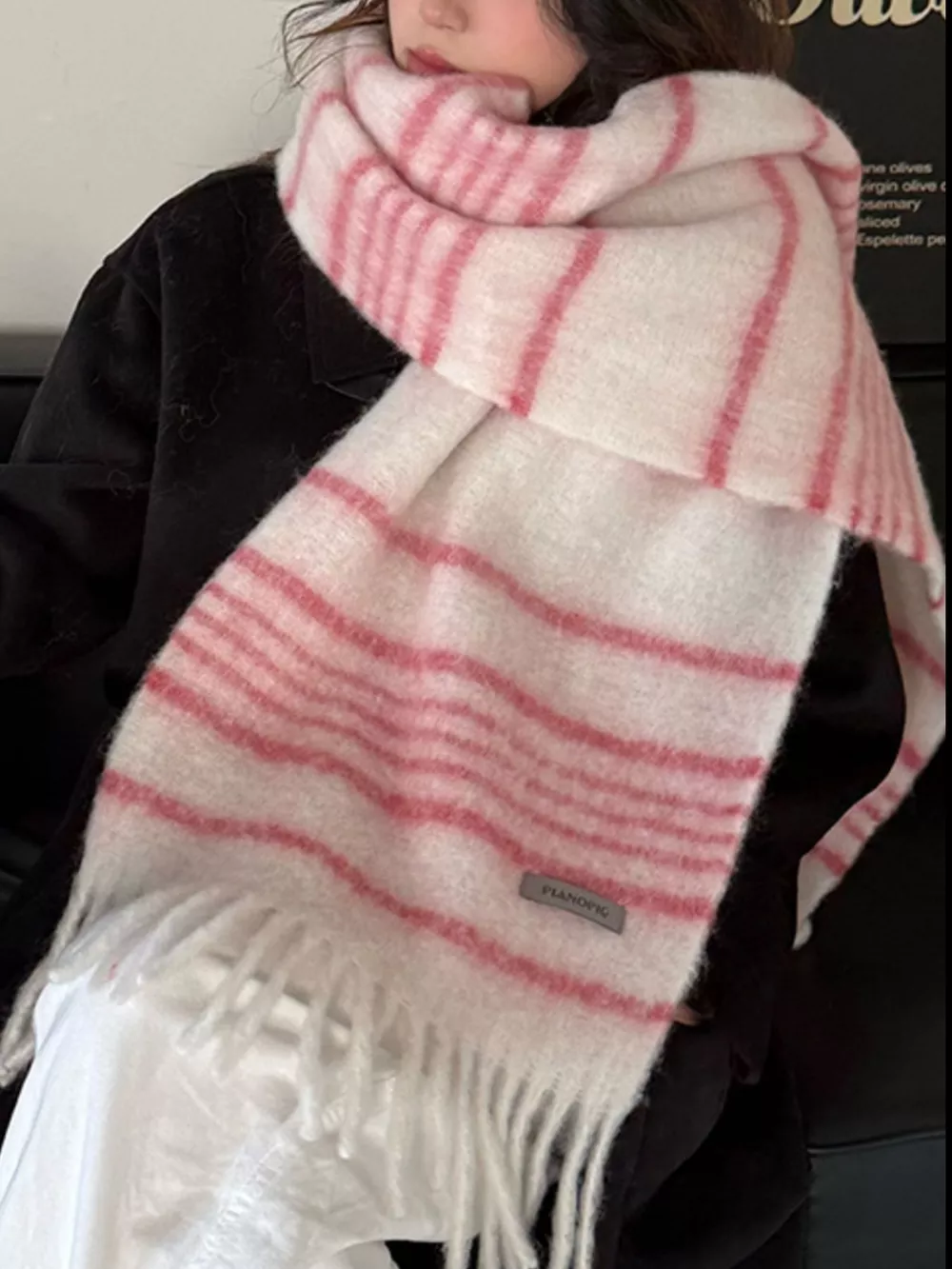 Cozy Striped Fringe Hem Scarf, image 2
