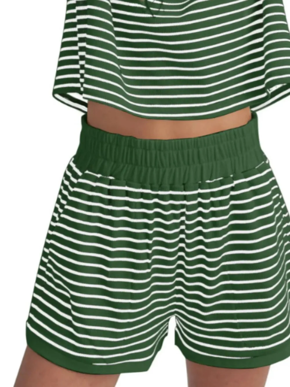 Full Size Contrast Striped T-Shirt and Shorts Set Plus Size, image 9