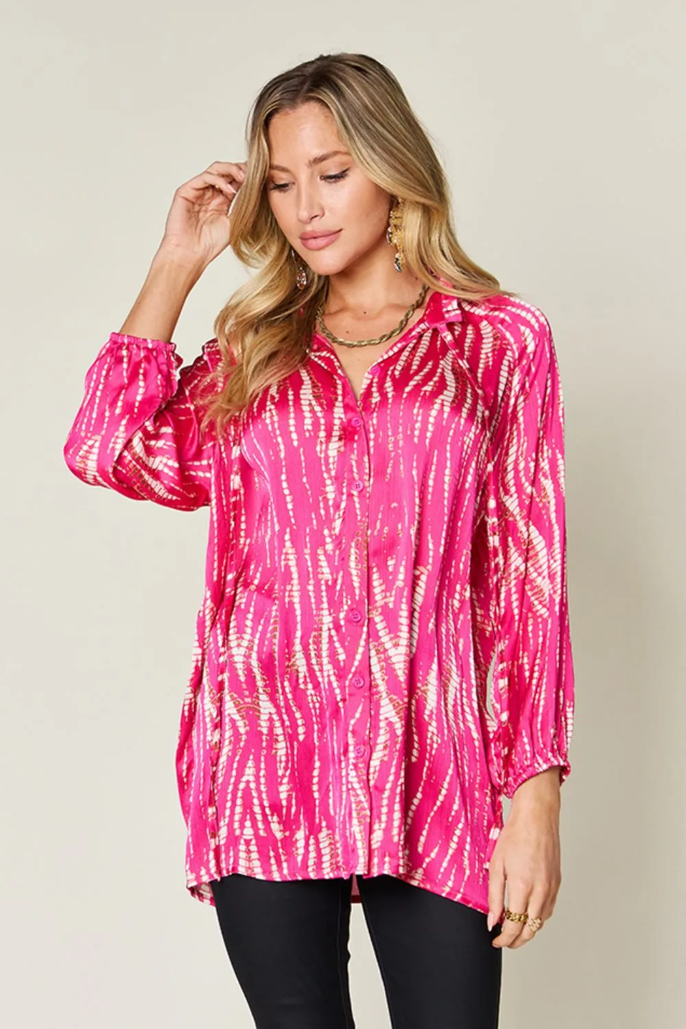 Full Size Printed Button Up Long Sleeve Shirt, image 2