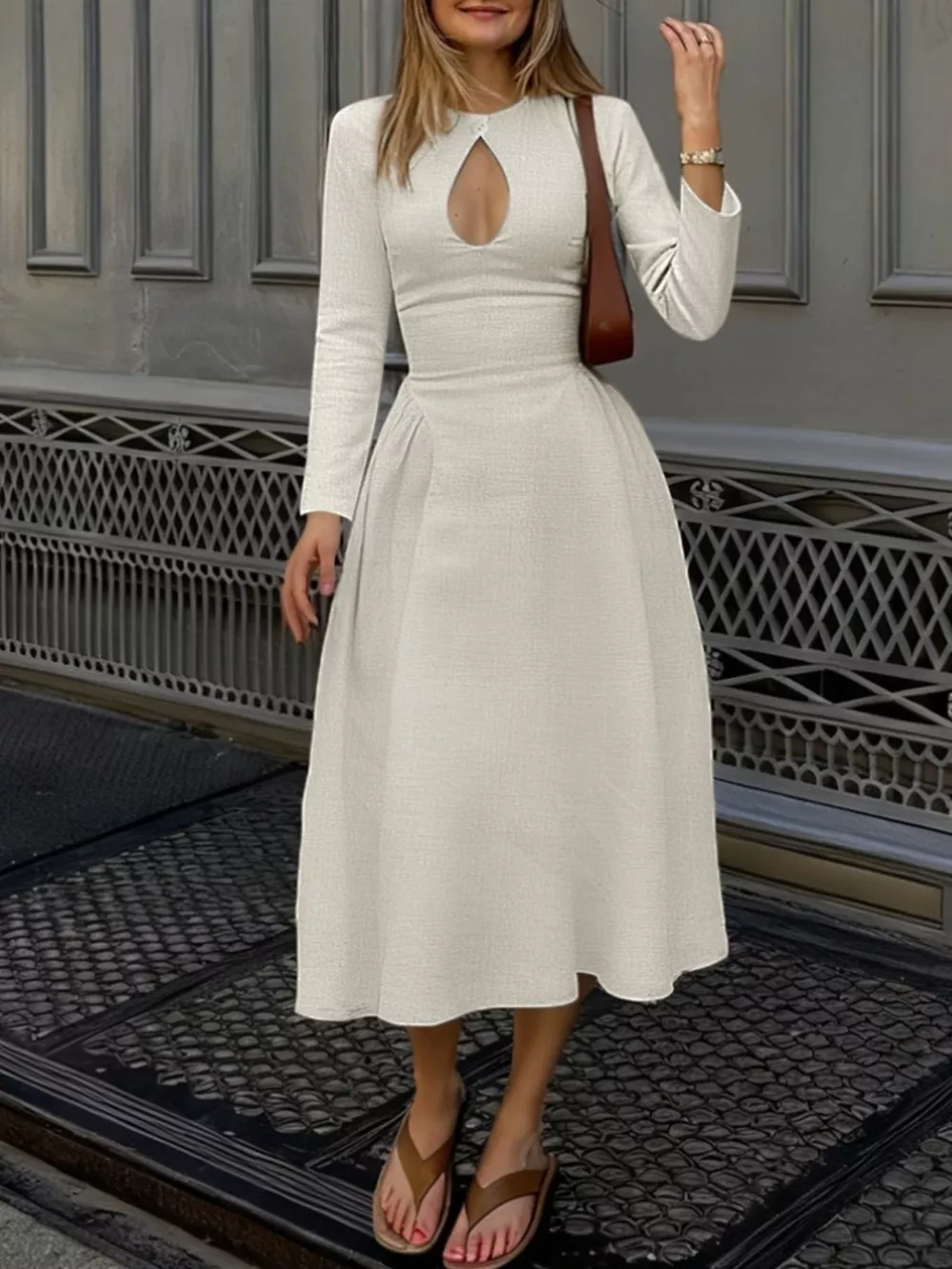 Keyhole Long Sleeve Midi Dress, image 3