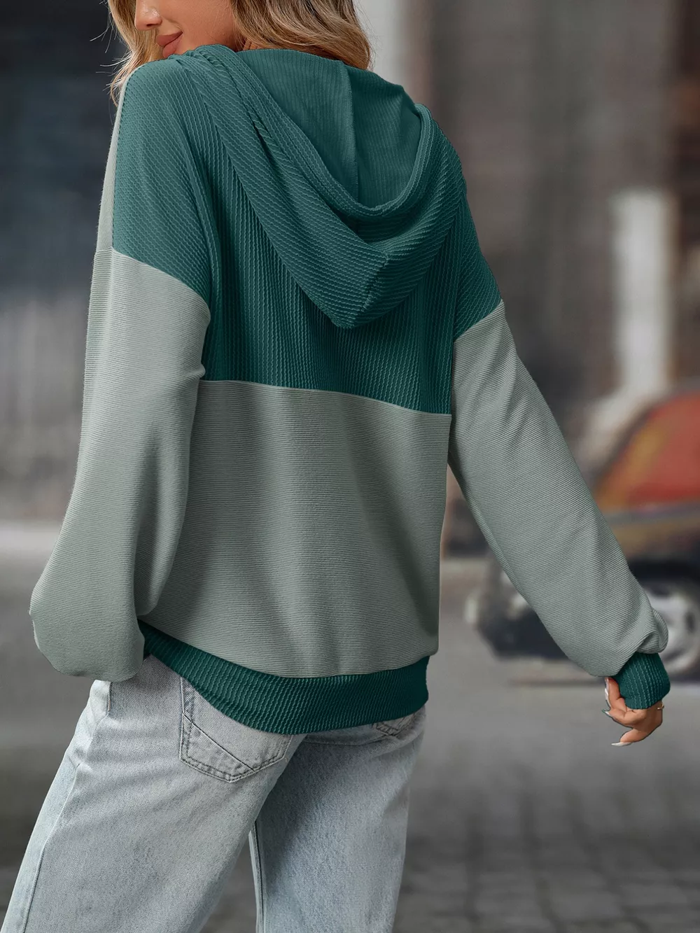 Casual Color Block Button Detail Hoodie, image 14