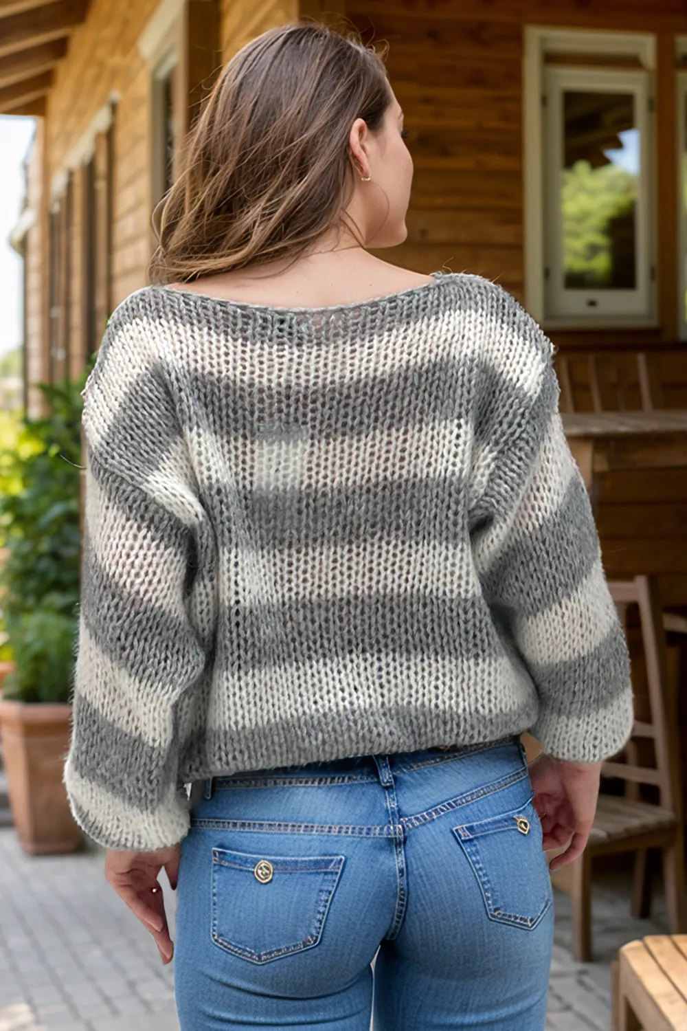 Striped Boat Neck Long Sleeve Sweater, image 4