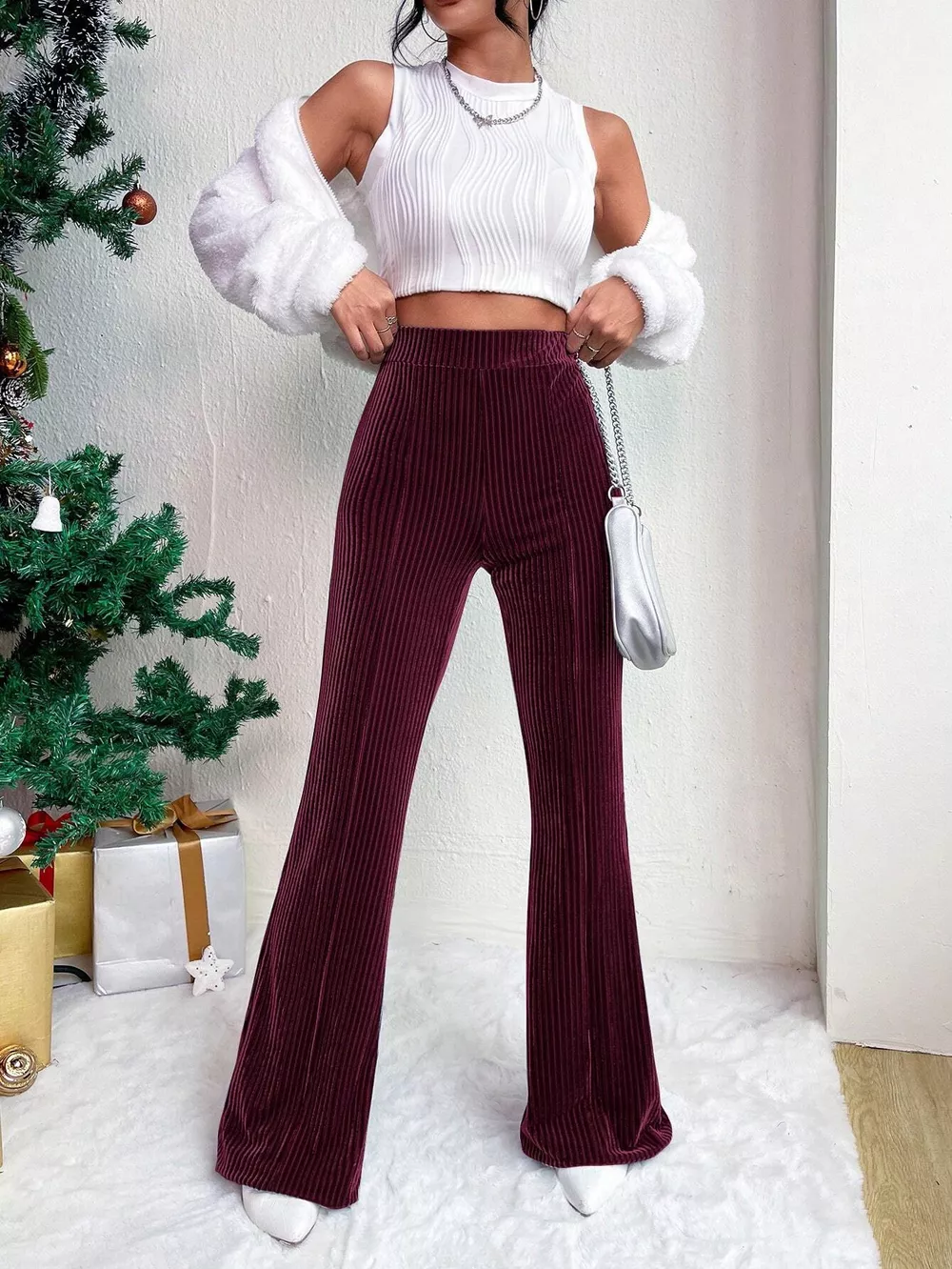 Corduroy High Waist Flare Pants, image 8