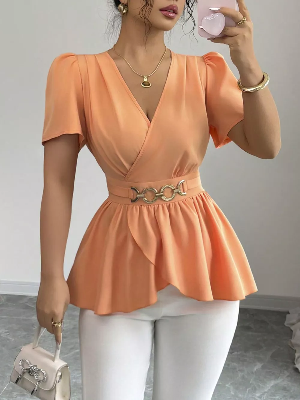 Surplice Short Sleeve Blouse, image 11