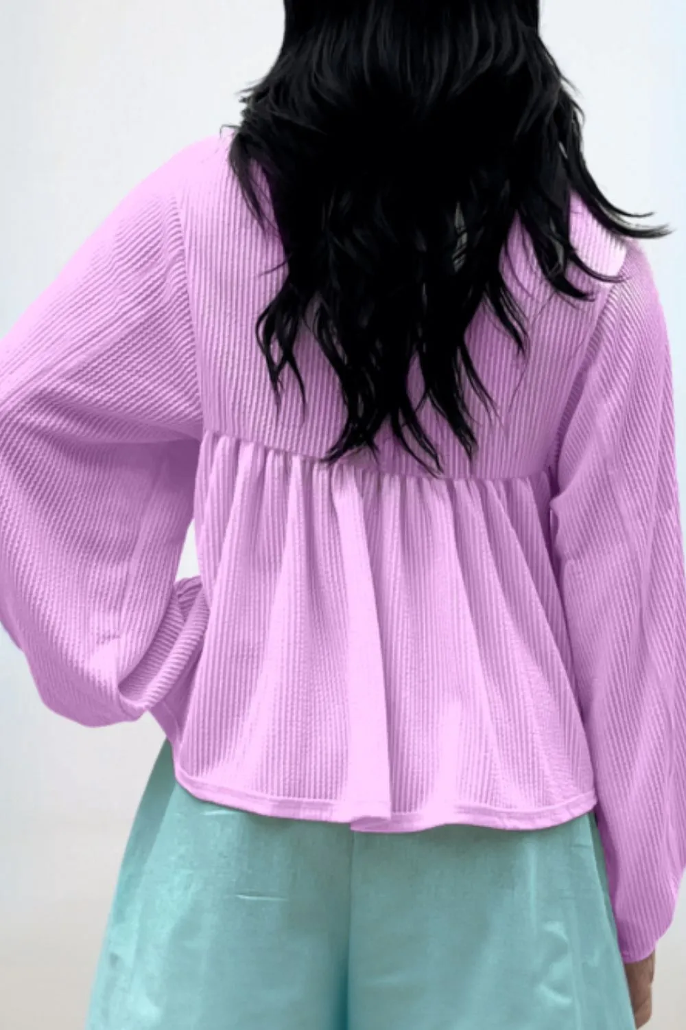 Corded Johnny Collar Long Sleeve Babydoll Blouse, image 5