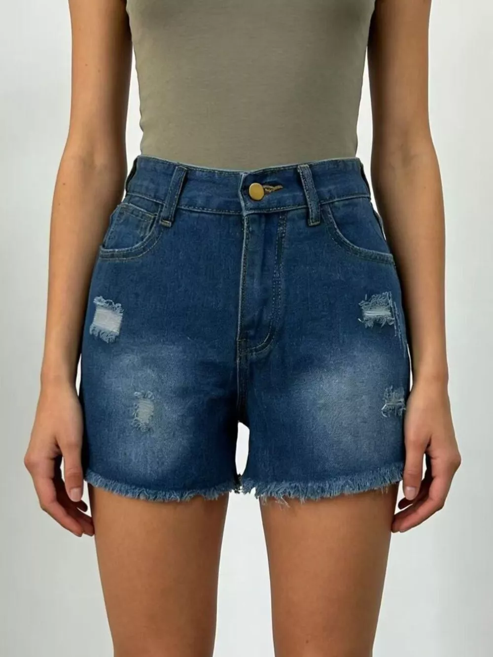 Distressed Frayed Hem Denim Shorts, image 4