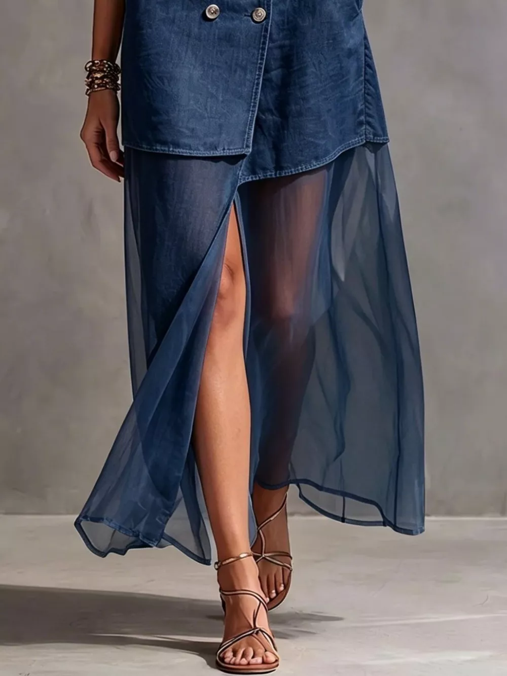 Sleeveless Double-Breasted Denim Maxi Dress, image 6