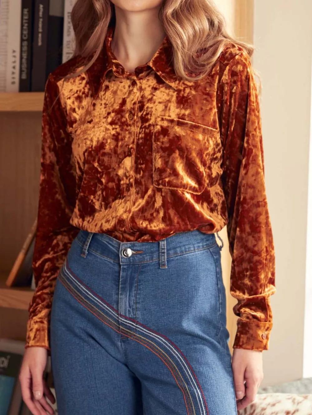 Velvet Button-Down Long Sleeve Shirt, image 7