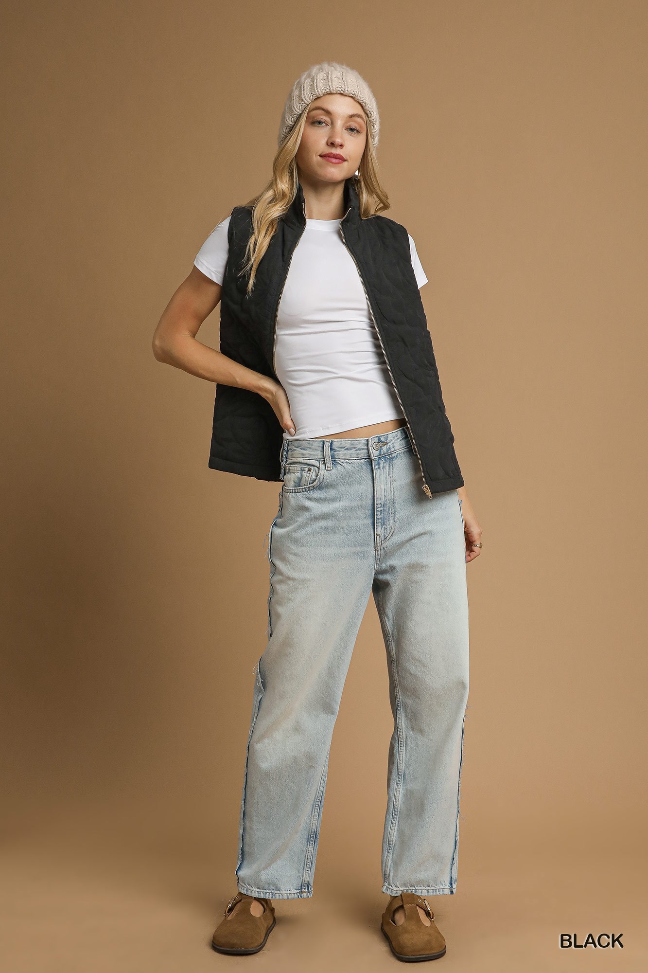 Quilted Floral Zip Up Vest with Pockets, image 4