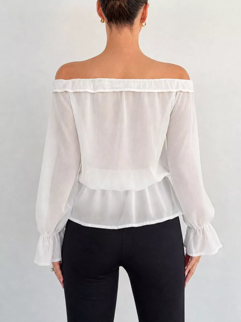 Off-Shoulder Flounce Sleeve Chiffon Blouse, image 10