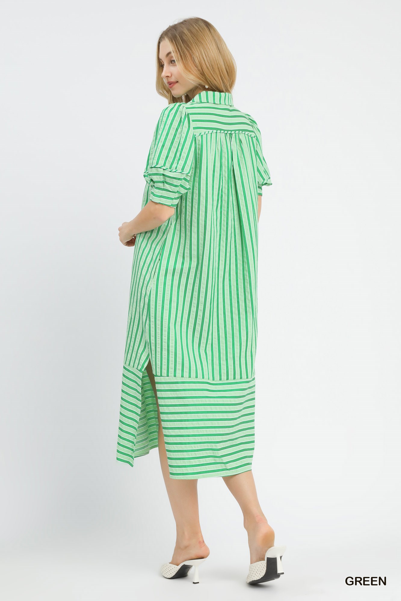 Striped Puff Sleeve Midi Dress, image 3