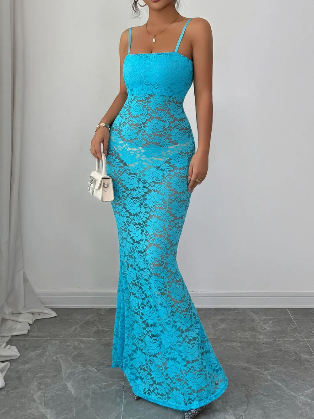 Lace Square Neck Maxi Cami Dress, image 6