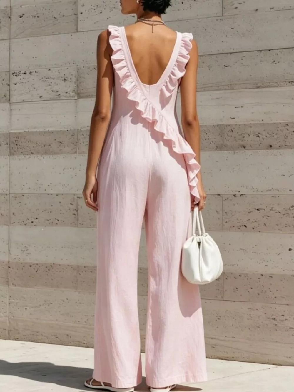 Ruffled V-Neck Sleeveless Jumpsuit, image 4