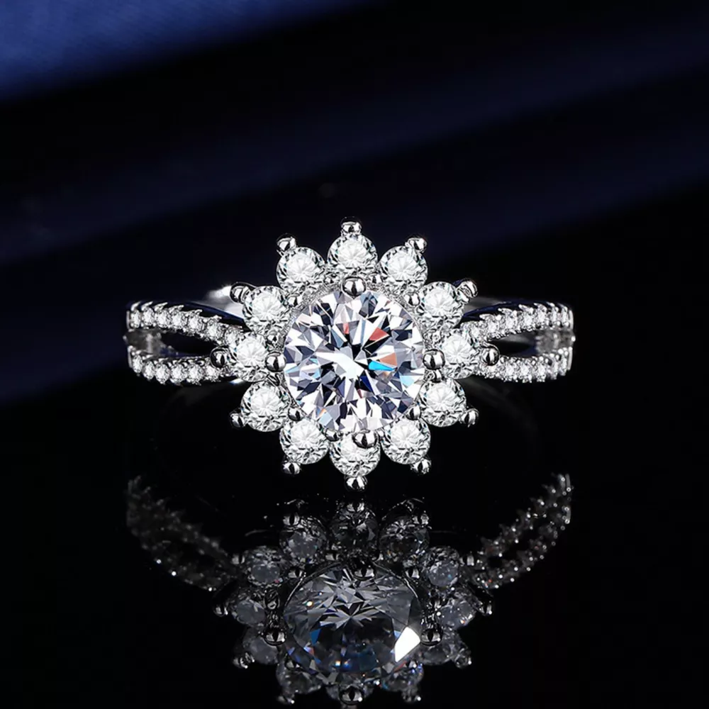 1 Carat Moissanite 925 Sterling Silver Flower Ring, image 3