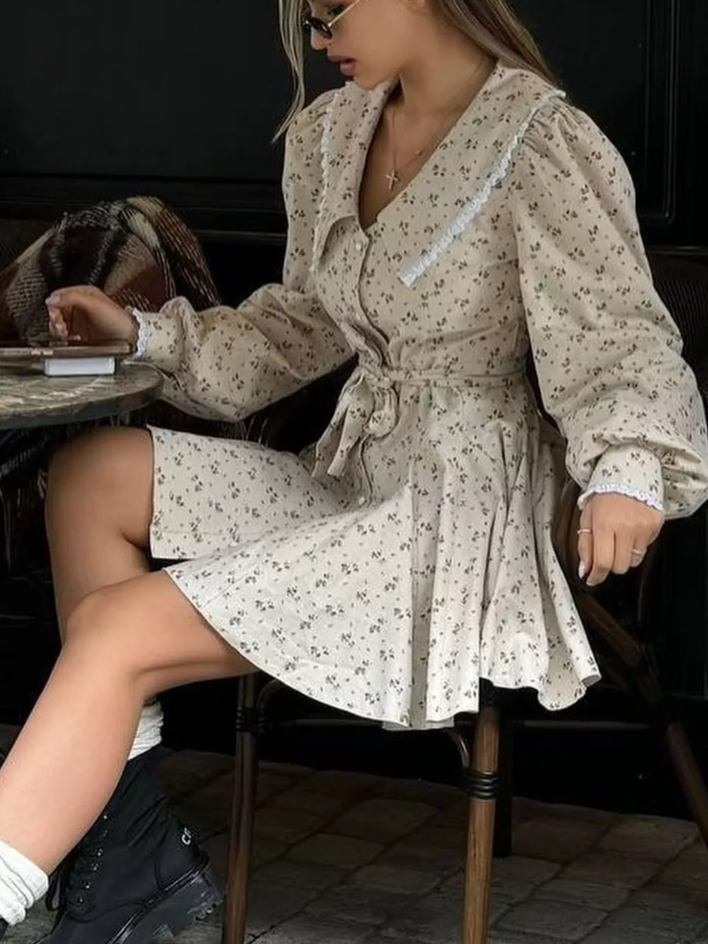 Floral Print Puff Sleeve Button-Down Mini Dress, image 7