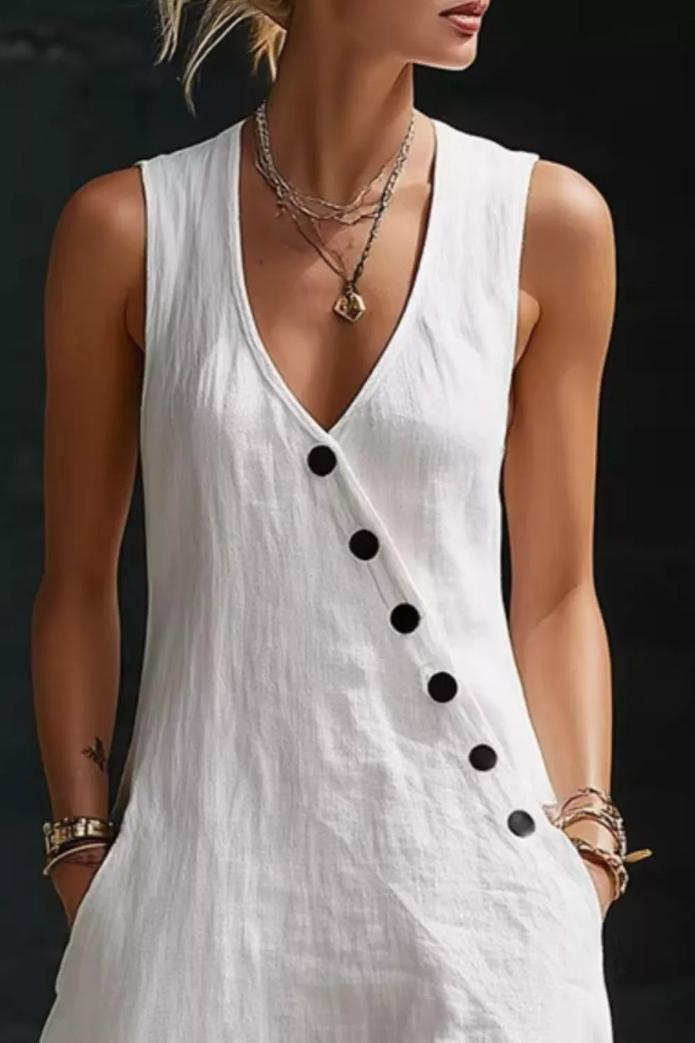 Sleeveless Button-Down Midi Dress, image 3