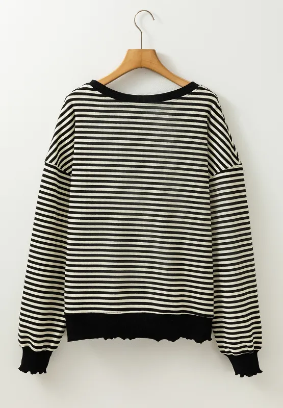 Striped Round Neck Long Sleeve Sweatshirt, image 4