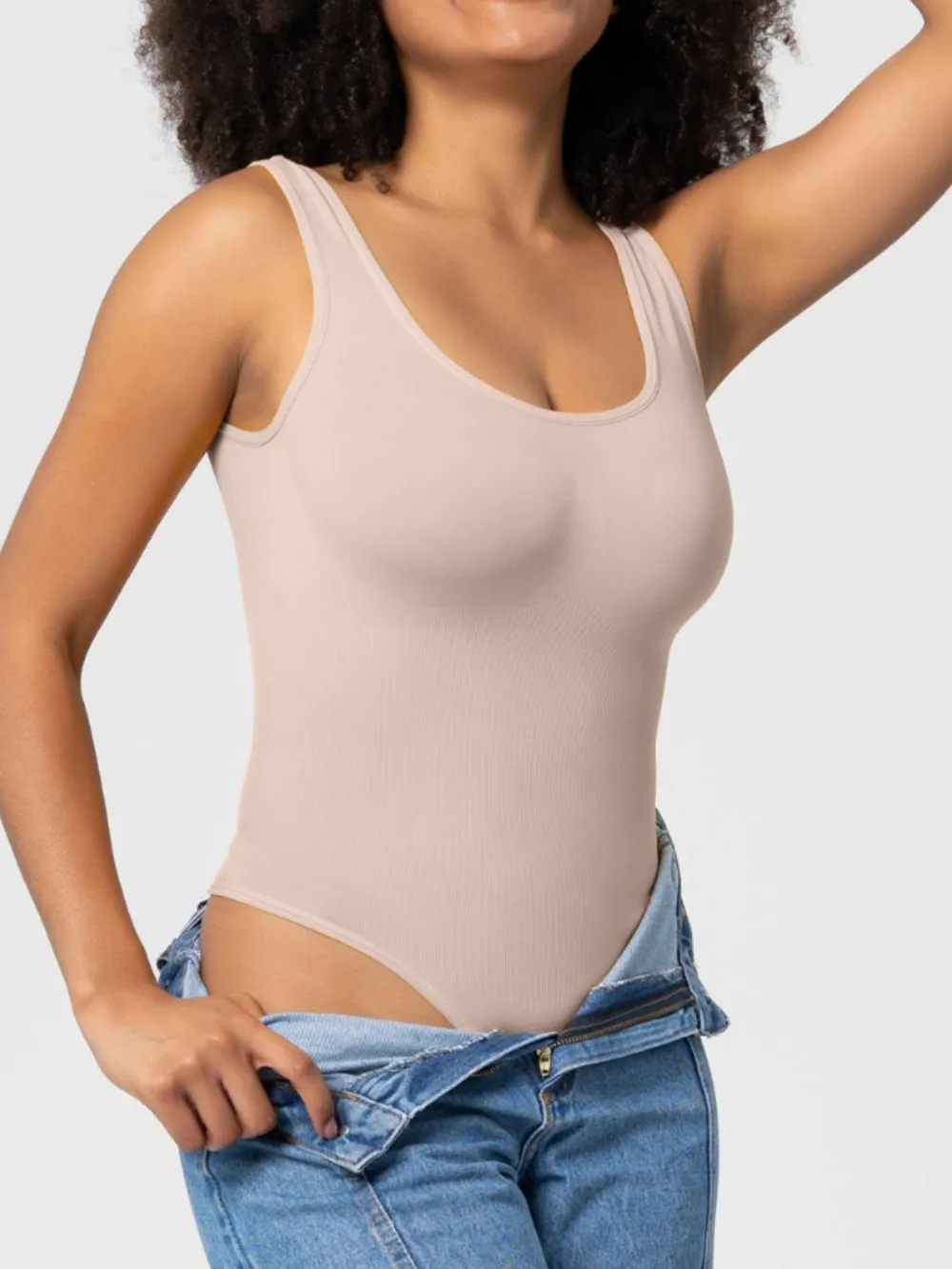 Scoop Neck Wide Strap Shaping Bodysuit, image 2