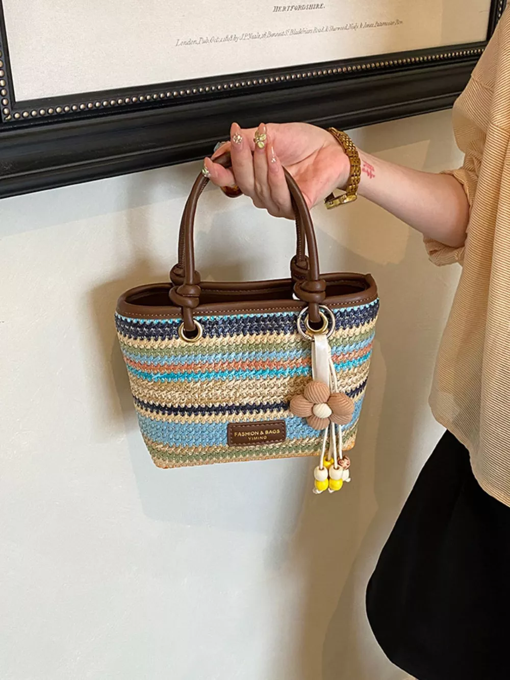 Striped Woven Handbag, image 8
