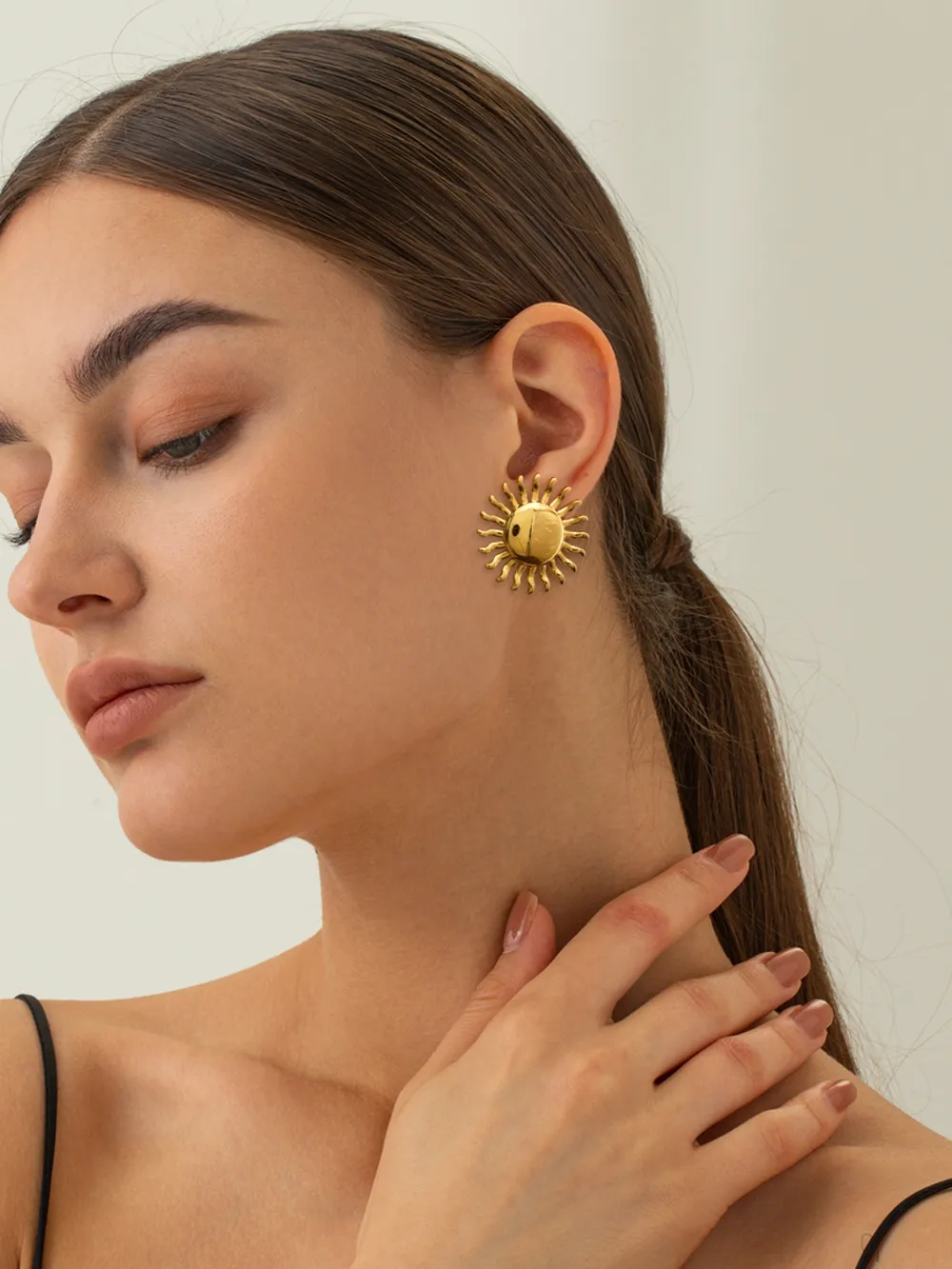 18K Gold-Plated Stainless Steel Sun Stud Earrings, image 5
