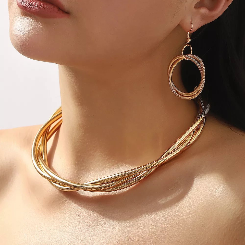 Multi-Layered Earrings and Necklace Jewelry Set, image 5