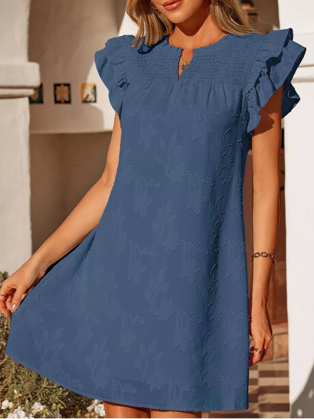Floral Embossed Ruffle Sleeve Mini Dress, image 13