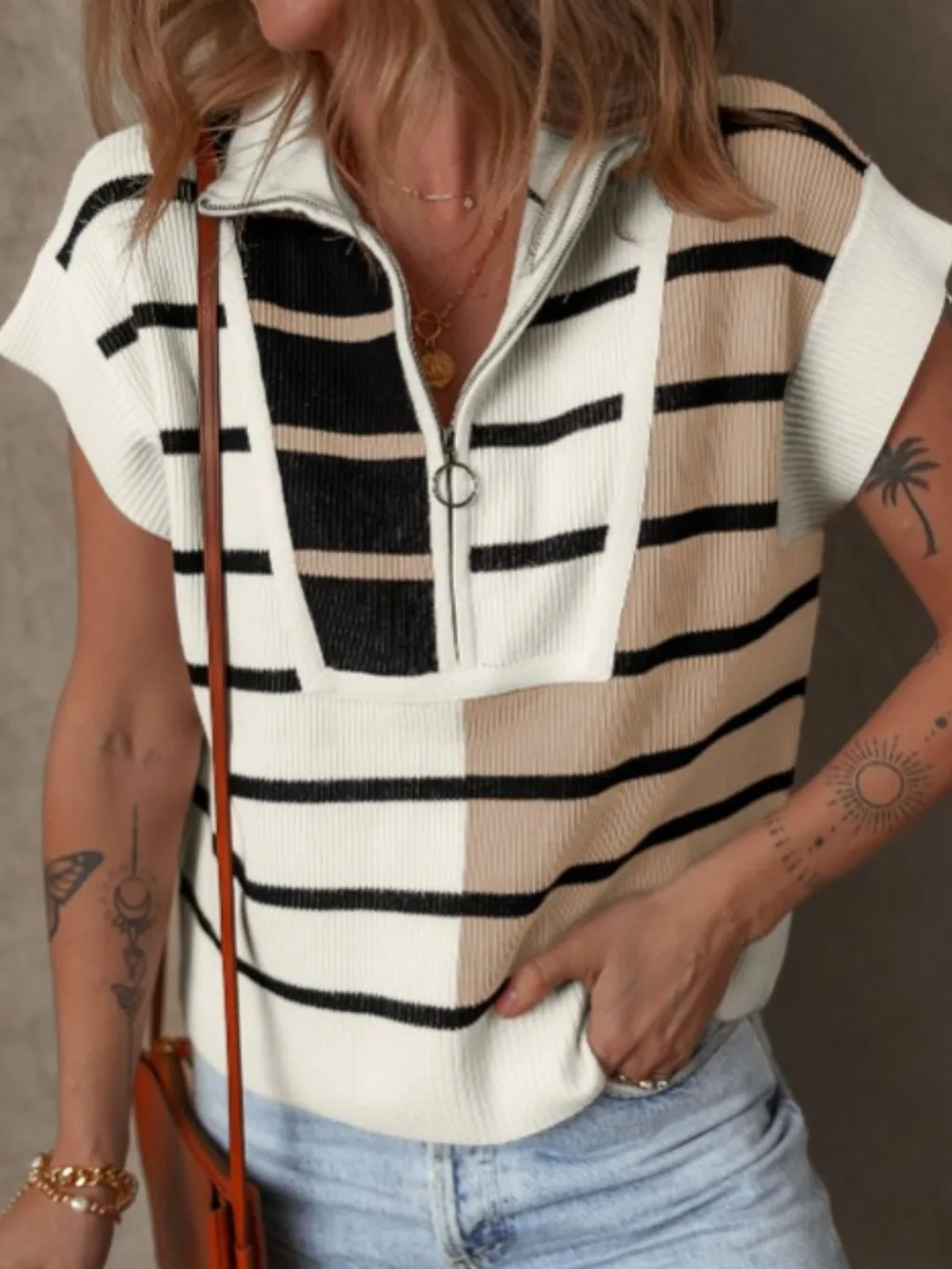 Striped Half Zip Sweater Vest, image 5