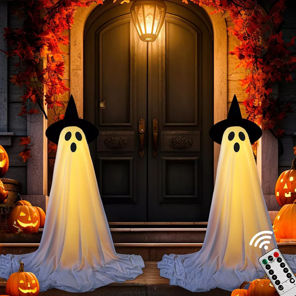 Halloween Lighted Ghost with Witch Hat 2 Piece Set