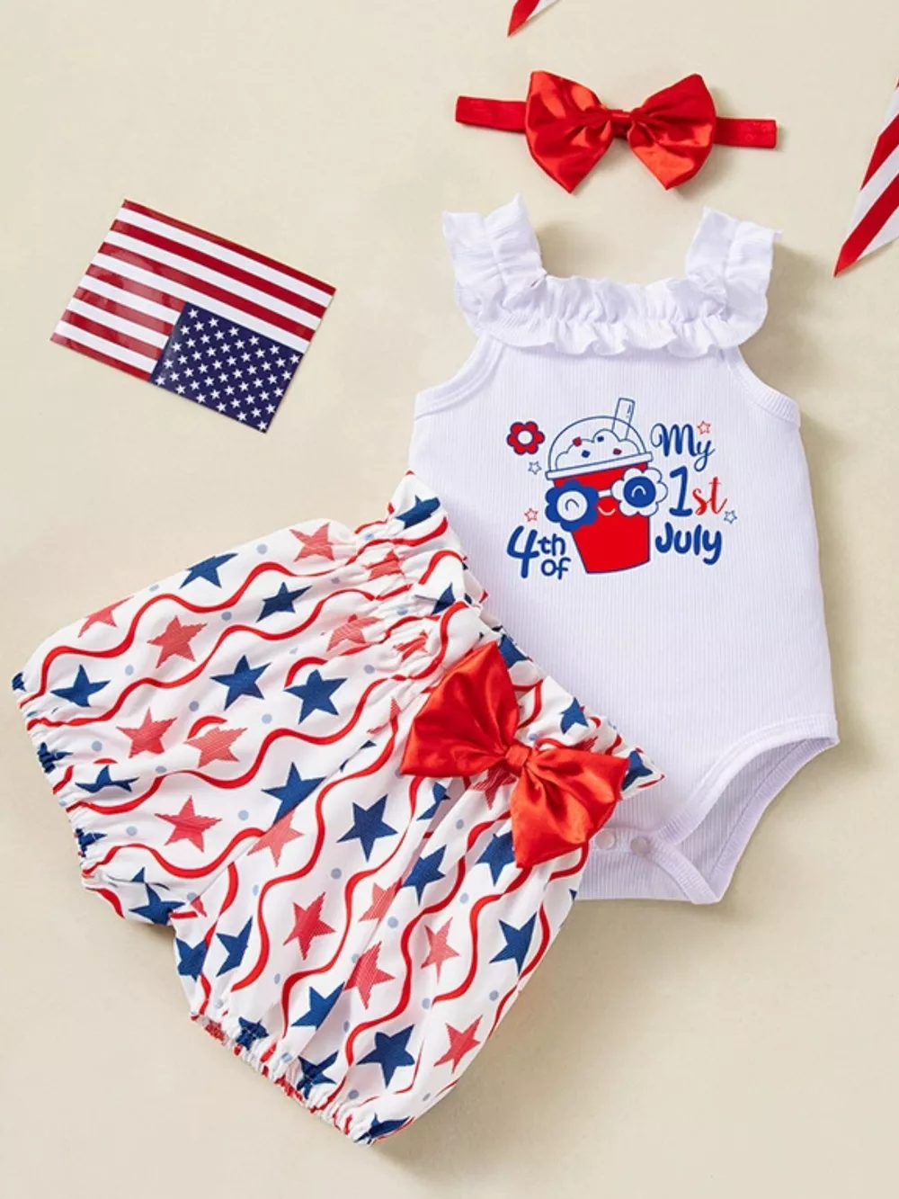 Children's Patriotic Star Print Outfit Set, image 5