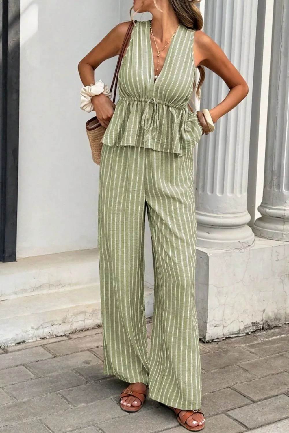 Striped Sleeveless Top and Wide Leg Pants Set, image 9