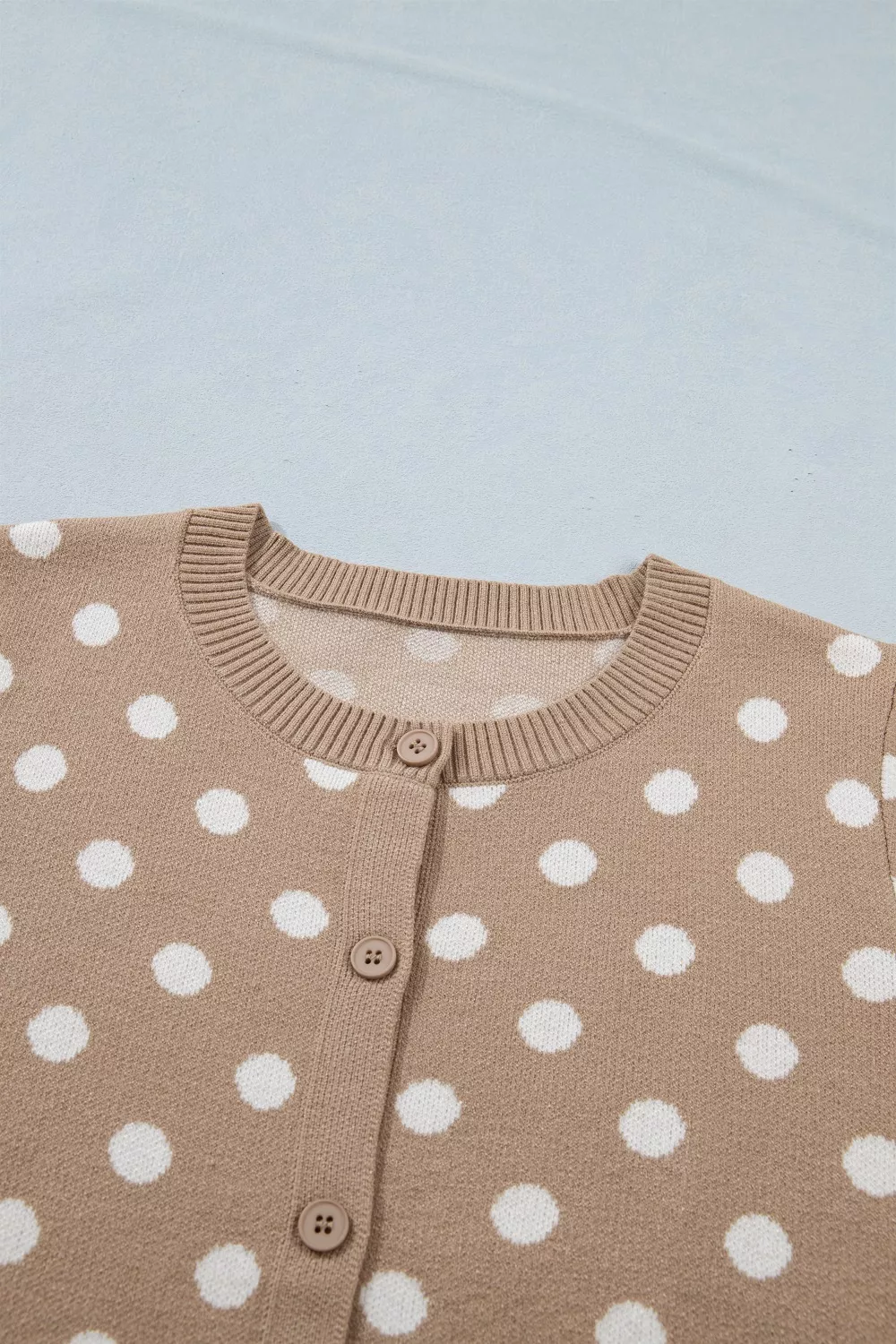 Polka Dot Short Sleeve Button Down Sweater Cardigan, image 7
