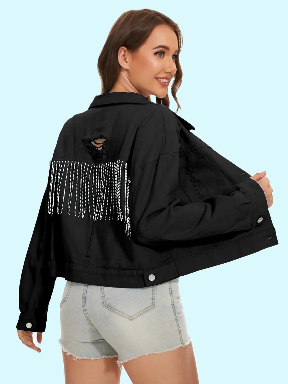 Distressed Distressed Button Up Denim Jacket, image 16