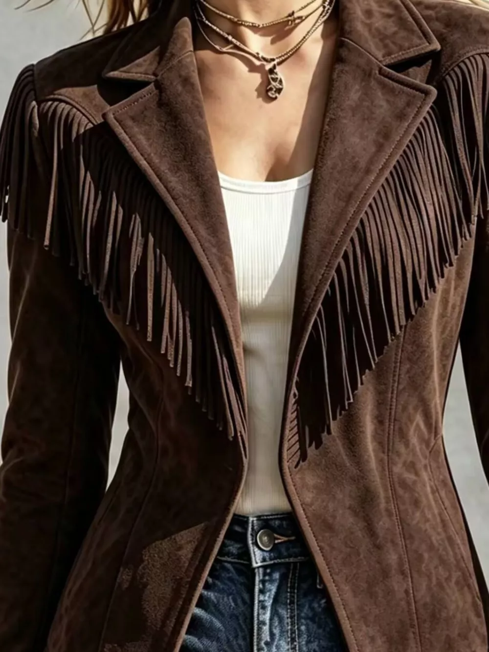 Western-Inspired Fringed Open Front Jacket, image 14